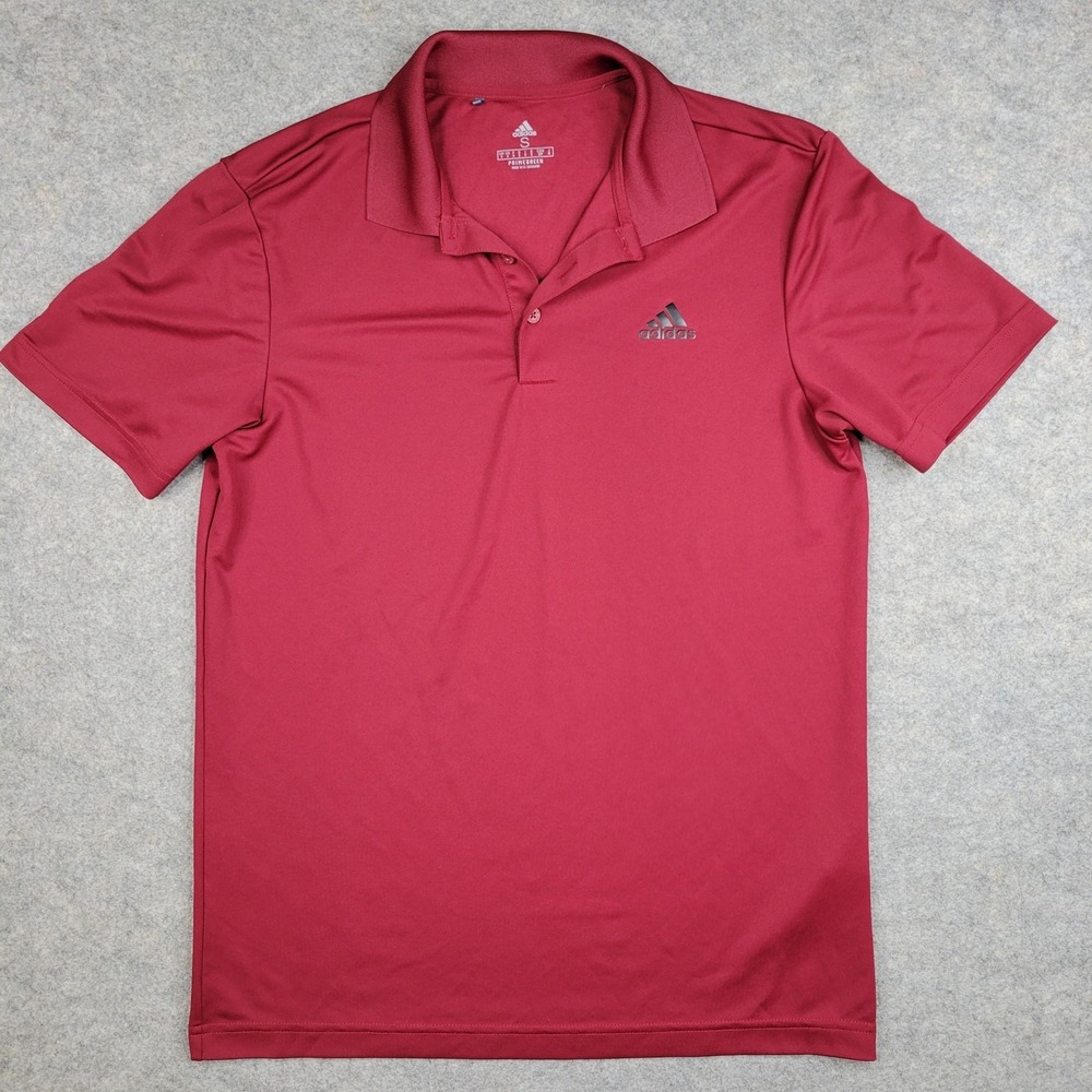 Adidas Polo Shirt Mens Small Red Solid Primegreen Golf Performance Top Tagless‎